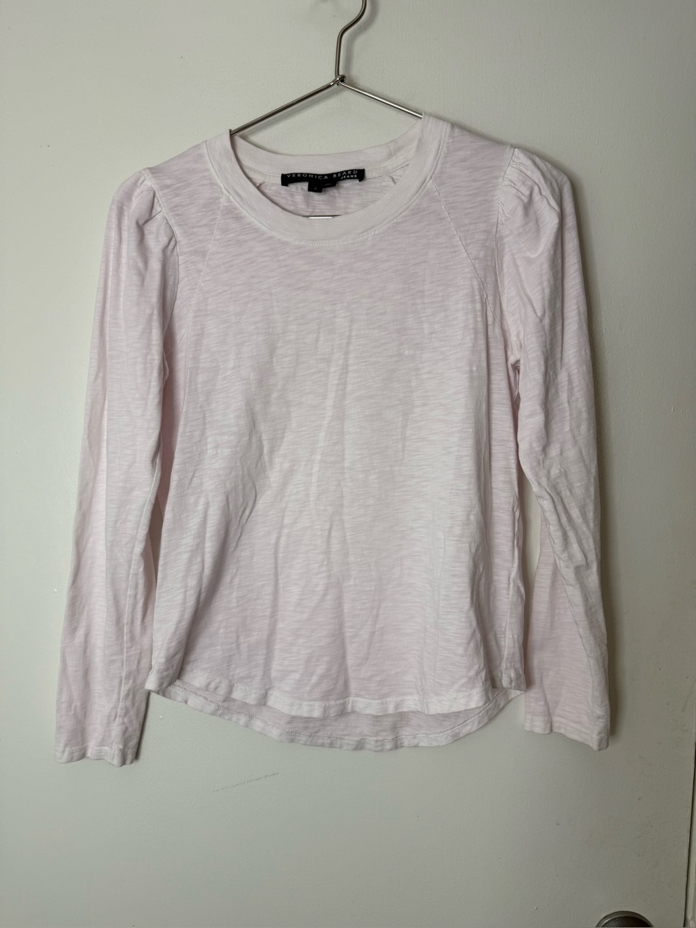 Veronica Beard, jeans, pale, pink, long sleeve, scoop neck, T-shirt S